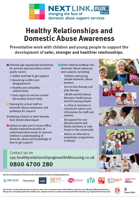 Next Link Healthy Relationships and Domestic Abuse Awareness preventative work with children and young people.